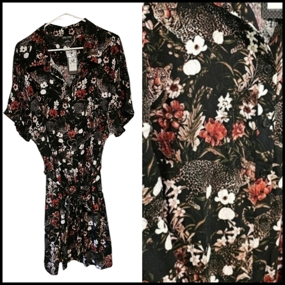 City Chic Leppard Button Down Shirt Dress Floral Animal Print - Picture 1 of 9